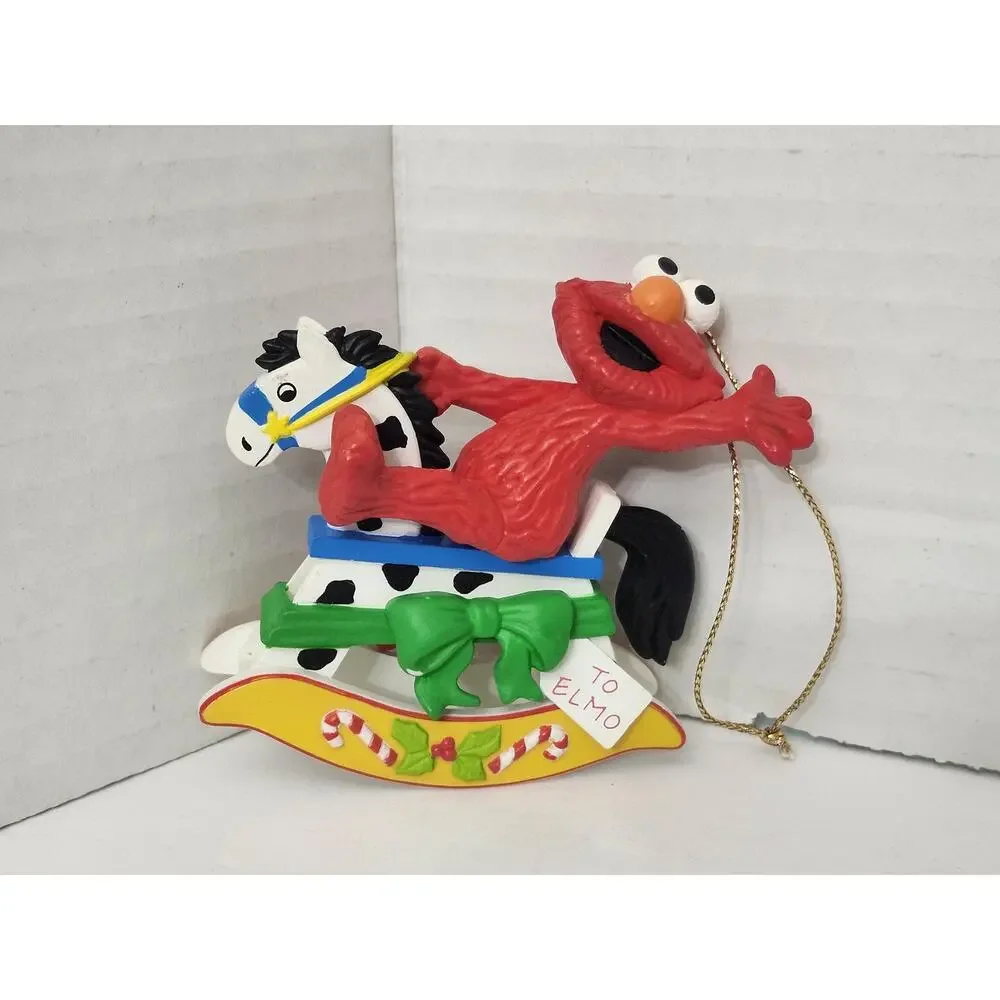 1992 Grolier Elmo on Rocking Horse Sesame Street Ornament Jim Henson Boxed